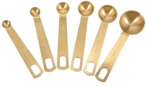 HINTRMENT Medidoras de Acero Inoxidable Dorado para Medir Ingredientes Juego de 6 Cucharas Marcas Grabadas, Apilables en Cocina Diaria