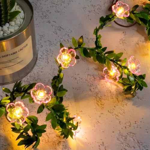 MUCHER Flower Fairy Lights 3M 30 LED Flower Ivy String Lights Cherry Blossom Lights Battery Operated Fake Leaf Decoration Perfect for Indoor Bedroom Balcony Wedding Party