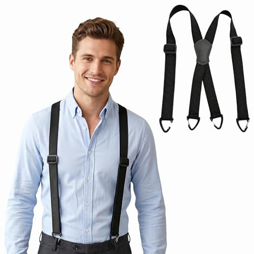 Kideerly Mens Braces for Trousers, 4cm Wide Mens Suspenders With Adjustable Elastic Braces for Men Trousers 4 Strong Hooks Heavy Duty, For Business Casual Dad Birthday Gifts for Men, Christmas
