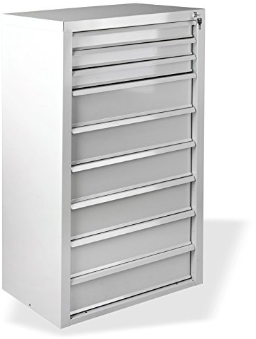 DEMA Metall Schubladenschrank Fernando, 9 Schubladen, Werkstattschrank, Werkzeugschrank, Robust, Stabil, Langlebig, für Werkstatt, Garage, Lichtgrau RAL 7035, 70x43,5x120 cm