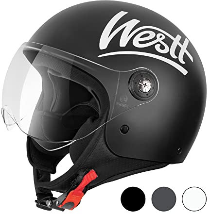 Westt Jethelm Motorradhelm mit Visier ECE 22.06 Zertifiziert Roller Helm für Damen und Herren Mopedhelm Ideal für Motoroller, Moped, Scooter, Mofa usw