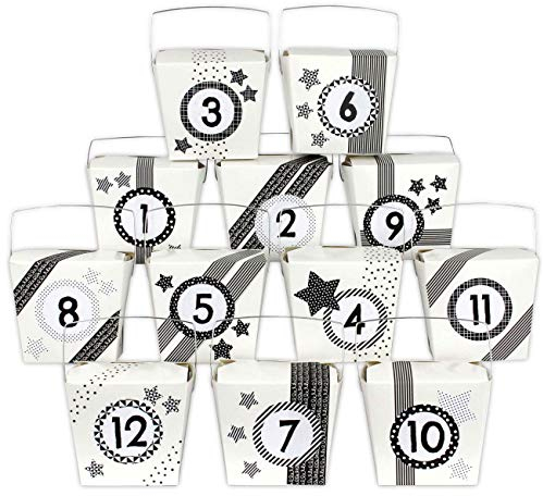 Papierdrachen DIY Adventskalender Set 24 Asia Boxen - mit schwarz-weißem Washi Tape und 24 Aufklebern - zum selber Basteln und individuellen Gestalten - zum Befüllen - Weihnachten