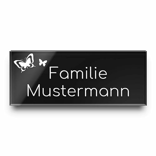 Moderne Türschilder aus hochglänzendem Acrylglas mit personalisierter Gravur und Motiven - Klingelschild in Schwarz oder Anthrazit | viele schöne Motive zur Auswahl