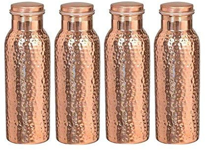 Lot de 4 bouteilles d'eau en cuivre pur pour les bienfaits ayurvédiques (sans articulation et anti-fuite) 900 ml