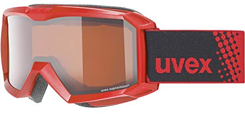 Uvex flizz LG, occhiali da sci per bambini, con intensificazione del contrasto, campo visivo ampliato, privo di appannamenti, red/lasergold-clear, one size