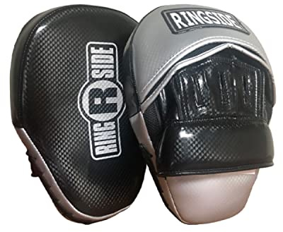 Ringside Limited Edition Panther Punch Mitts for Boxing & MMA - Durable Synthetic Leather, Snug Hand Compartment, Thickly Padded Wrist Strap, Black/Silver