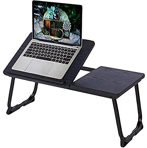 MEUBLE COSY Tavolino da Letto Colazione Pieghevole Tavolo Laptop Scrivania Vassoio per Divano Mangiare, Lavorare, Leggere, Scrivere, Guardare Film, Nero, 65x30x29cm