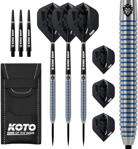 KOTO - Tiger Blue Paint 90% Darts 25 G, Blau, Dartpfeile, Darts Set inkl. 3 Barrels,Flights + Shafts & Dartwallet, Fester Ringgrip