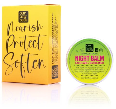 Neroli Night Balm with Anti-Ageing Jojoba and Frankincense | Rejuvenating Face Care | Nourishing Balm | 100% Natural Night Balm | Deeply Moisturising & Replenishing Face Balm | Our Tiny Bees | 27ml