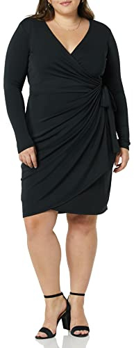 Amazon Essentials Damen Klassisches Wickelkleid mit Langen Ärmeln (erhältlich in Übergröße), Schwarz, L