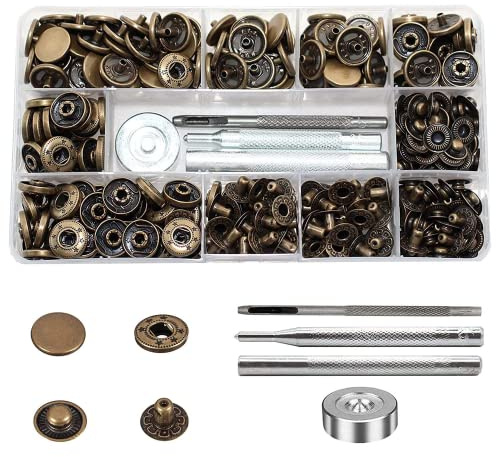 80 Set Boutons Pression en Métal, BetterJonny 15mm Pression Bouton Fixation avec 3 Outils de Réglage Boutons Pression à Coudre Craft Pour Cuir Artisanat Veste Portefeuille Sac à Main, Bronze