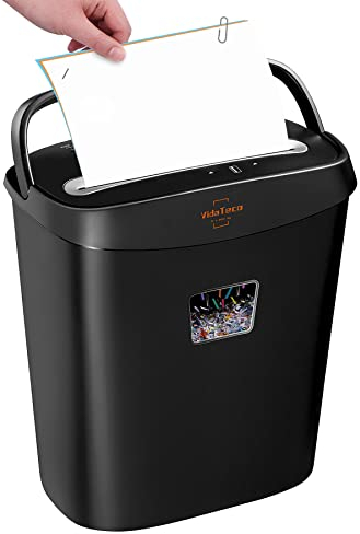 VidaTeco Micro-Cut Paper Shredder, 10-Sheet Shreds Paper/Card/Staple/Clip Paper Shredder for Home Office Use, Security Level P-4 Jam Proof System 15L Liftout Basket