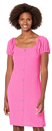 Tommy Hilfiger Women's Puff Sleeve Square Neck Puff Sleeve Dress Button Front Puff Sleeve Dress