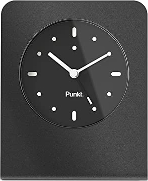 Punkt. AC02 Design Tischuhr und Analog Wecker ohne Ticken, Quartz Uhrwerk, Aluminiumblock, Glasrahmen, Hergestellt in Japan, Design von Jasper Morrison - Schwarz