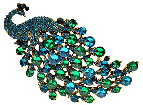 Strass Pfau Brosche Anstecknadel für Frauen Mädchen Mode Exquisite Übertriebene Große Blau Grün Kristall Vogel Tier Broschen Anstecknadeln Elegantes Kleid Accessoires Hochzeitsschmuck Geschenk