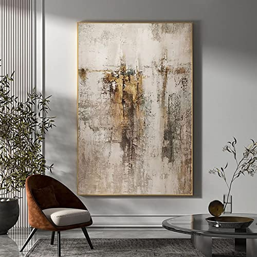 Jianghu Art Große gerahmte Wandkunst Beige Goldbraun Abstrakte Kunstmalerei für Wohnzimmer Beige Graue Malerei Skandinavische Wandkunst 50x83cm(20x33in) mit Rahmen