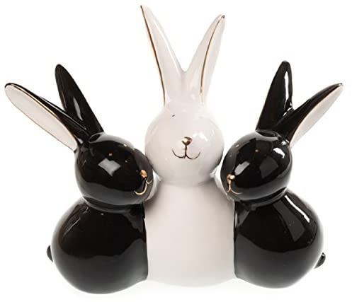 Posiwio putzige originelle kuschelnde kleine Osterhasen schwarz und weiß mit etwas Gold als 3-er Figur