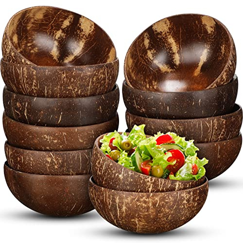 Bokon 12 Pcs Coconut Shell Bowls Polished Wooden Bowls Natural for Smoothie Acai Salad Vegan Gifts Kitchen Decor (Large)