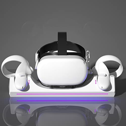 Aokicase For Oculus Quest 3 VR Multifunctional Controller Charging Station with LED, Multifunctional Cooling Base, Dual Charger Docking Station for Oculus Quest 3 VR Holder (White, Oculus Quest 3) Q6