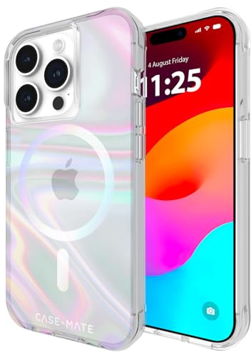 Case-Mate Soap Bubble Mag-Safe Case Schutzhülle kompatibel mit Apple iPhone 15 Pro Hülle Regenbogen (Farbwechsel-Effekt, 3 m Fallschutz, Integrierter Mag-Safe-Ring) - Transparent/Schillernd