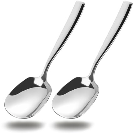 Wenkoni Large Buffet Serving Spoons,Heavy Duty 9.5X2.8 inches 316L Stainless Steel Serving Spoons Pack of 2,Silver