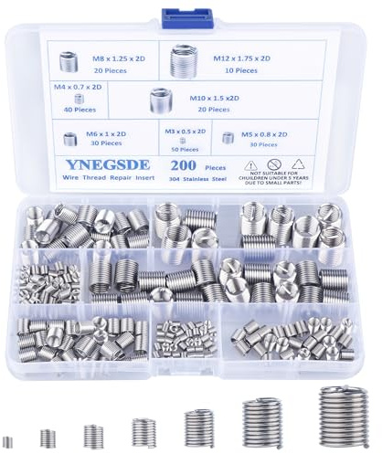 304 Stainless Steel Helical Coiled Metric Thread Repair Kit - 200Pcs Assortment Kit - M3, M4, M5, M6, M8, M10, M12 Wire Screw Sleeve Inserts