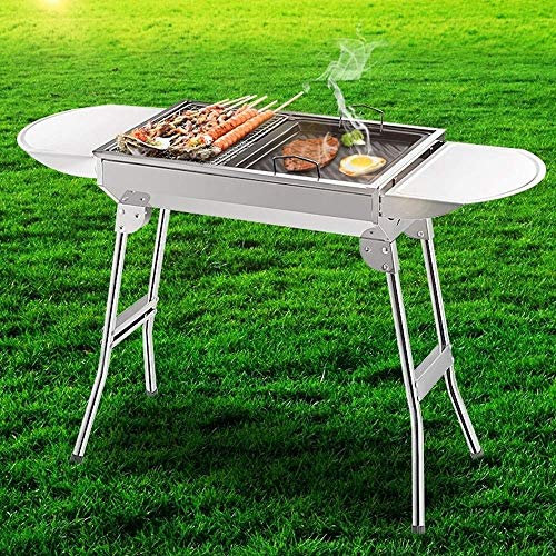 RajoNN Parrilla de Barbacoa de Acero Inoxidable, Parrilla de carbón portátil Plegable para Exteriores, Plancha para Barbacoa, Aparato de Cocina para Acampar, Senderismo, Picnic
