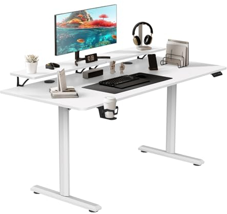 SOSINYA Bureau Assis-Debout Électrique 160x70cm, Support de Moniteur Amovible, Panneau de Contrôle à Fonctions Mémoire, 2 Positions Mémorisables, Convient pour l'Étude, Le Travail et Les Jeux