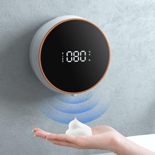 DAZZLEEX Automatisk sensor tvålpump, 300 ml automatisk flytande skum tvål beröringsfri dispenser väggmontering temperatur (skumvit)