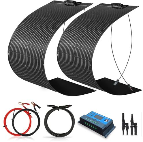 WUZECK Solarpanel-Kit Flexibel 200W Monokristallines 2X100W Flexibles Solarmodul+20A 12V/24V Solarladeregler+Solarkabel Off-Grid-System für 12V Batterien Solaranlage Wohnmobil Häuser Balkon Camping