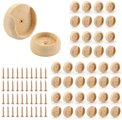 KEJJNYER 40 Pack Wooden Closet Pole Socket 1-3/8, Wood Closet Rod Ends Brackets Holders with Screws, Wooden Closet Pole Sockets Holder for Wardrobe