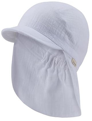 Sterntaler Schirmmütze Nacken einfarbig - Unisex Mütze aus luftigem Baumwoll Musselin - Leichter Baby- und Kinder Sommerhut - Kopfbedeckung mit bequemem Gummiband im Nacken- weiß, Größe 55