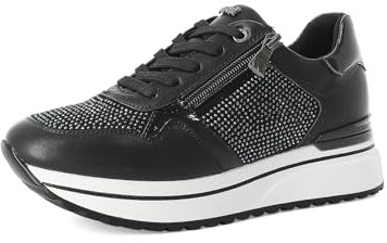 inblu Sneakers Donna con Strass, Lacci e Cerniera Laterale, Scarpe da Ginnastica, Nero, 40 EU