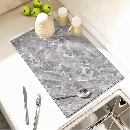 Echehi 2pcs Drying Mat for Kitchen Counter, 40 x 30 cm Self Drying Mat Kitchen for Kitchen Counter, Coffee Machine, Dish Rack. Marble