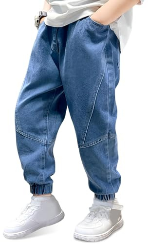 Baogaier Jeans Garçon Baggy Pantalon avec Poches Loose Fit pour 6-14 Ans | Taille Élastique, Quotidien, Long Denim Jeans, avec Poches, Décontracté, Denims Mode, Casual école, Polyvalent, Ado Pantalons