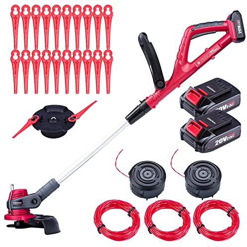 WORCRAFT Decespugliatore Tagliabordi a Batteria - 2 Batterie e Caricabatteria Inclusi - Taglio Ø 25 cm, Asta Regolabile, Leggero e Potente
