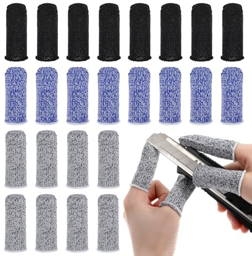 YBEATY 24PCS Finger Cut Resistant Protector Gloves Cots Breathable Reusable Durable Finger Sleeves Anti-Slip Thumb Fingertip Protection Gloves for Work Garden Kitchen Sculpture Grinding Stained Glass