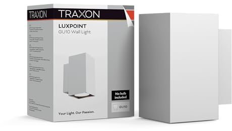 TRAXON LUXPOINT Aplique de Pared Rectangular - Wall Light para Bombilla GU10 (No Incluida) Luz Unidireccional Abajo IP20 Interior 220V Diseño Moderno (Blanco, Rectangular Simple)