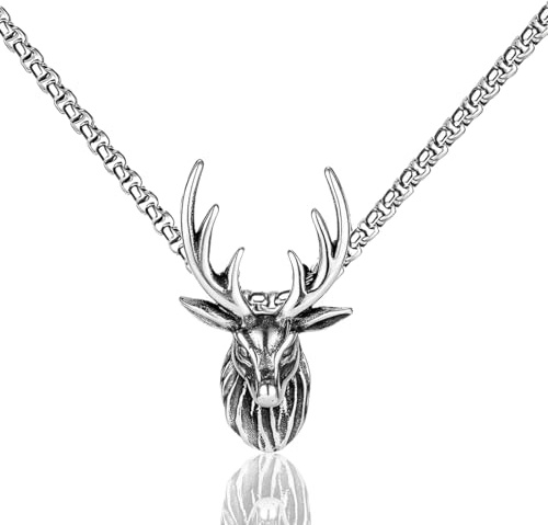 LONZIKP Trachtenkette Damen Oktoberfest Schmuck mit Hirsch Anhänger Dirndlkette Antik Silber als Dirndlschmuck und Accessoire für Frauen