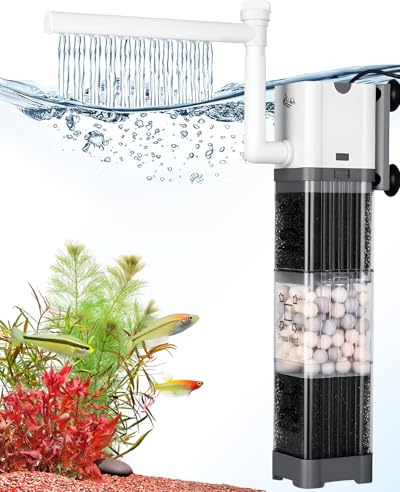 AQQA Aquarium Filter, 750L/h Einstellbarer Aquarium Filterpumpe, 8W Leiser Aquarium Innenfilter für Tank bis zu 230L