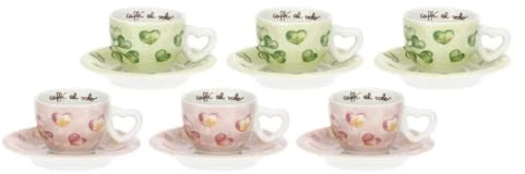 THUN - Set 6 tazzine espresso - porcelllana - Collezione Cuori in Fiore - 13 x 6 cm