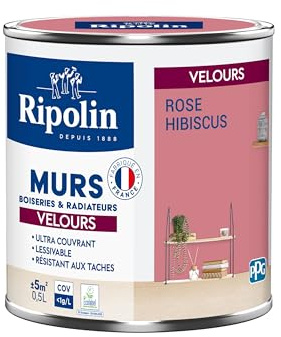 Ripolin - Peinture Intérieure Multi-Supports – Murs, Boiseries & Radiateurs – Ultra couvrante - Monocouche - Confort d'application - Aspect Velours - Rose Hibiscus - 0,5L