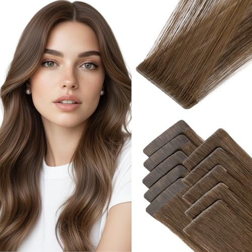 MY-LADY Tape in Extensions Echthaar Schokoladenbraun Unsichtbares 30cm | 5pcs Unsichtbares + 5pcs Klassische Tape In Hair Extensions Natürliche Glatt Für Damen 10 Stück Haarverlängerung Balayage 20g