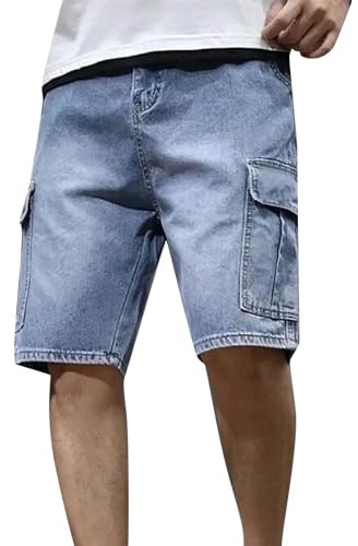 Richymfa Pantaloncini Cargo Corti da Lavoro Jeans Uomo Elasticizzati Pantaloncino Denim Estivi Baggy Jeans Corti con Tasconi Laterali Bermuda Shorts Casual Pantaloni da Danza Hip Hop Skateboard