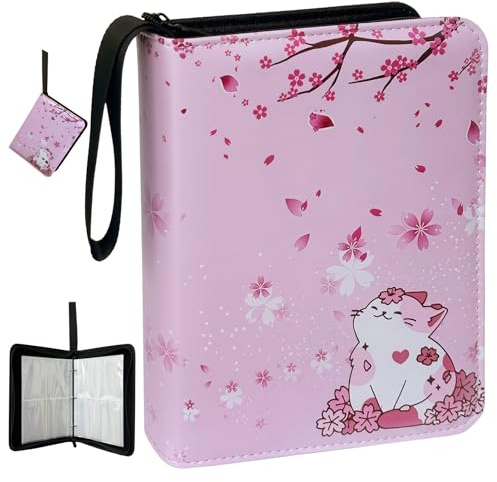 4 Pocket Card Binder with Zipper, 50 Sheets 400 Pockets Card Guardian Binder, PU Waterproof Card Collection Folder Portable Trading Card Album (Pink)