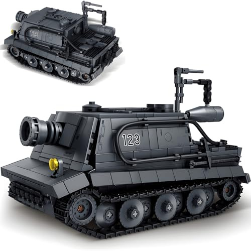 Technik Sturmtiger Panzer Klemmbausteine WW2 Militär Panzer Bausteine | WW2 Panzer Klmmbausteine Set mit 2 Minifiguren, 711 Teile Panzer Bausteine Bausatz, Halloween Weihnachten Geschenk Dekor