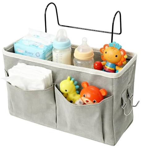 Bedside Storage Organizer | Space-Saving Portable Bedside Caddy For Baby Diapers, Bottles, Toys, Tissues, Books, Dorm, Bunk, Bedroom, Travel Use, Compact Hanging Bed Pouch Organizer