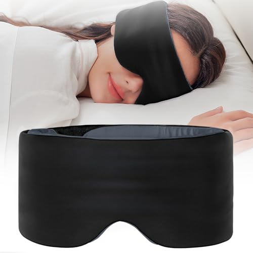 SARISUN Sleep Mask, Eye Masks for Sleep,Dual-Side Blackout Eye Covers for Side Sleeper,Soundless Hook Loop Fastener,Adjustable Band,Pressure-Free,Wrapped Around,for Women/Men/Nap/Travel/Yoga-Black