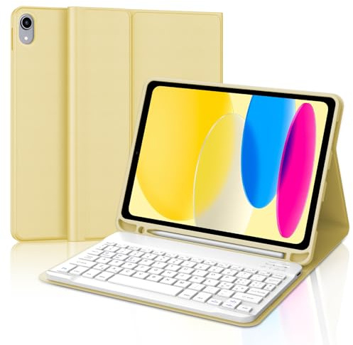 Tastiera per iPad A16 11 Generazione 11 2025/10 Generazione 2022 10.9 | Cover Keyboard Staccabile Italiano QWERTY, Custodia Tastiera Bluetooth con Portapenna per iPad A16 11/10 Gen, Giallo chiaro