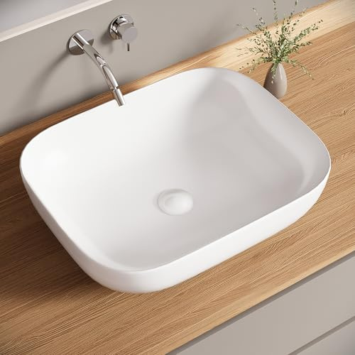 Bazyths Lavabo da Appoggio Bianco in Ceramica Lavabo Moderno per Bagni Ospiti Ristorante (50x40x14 cm)